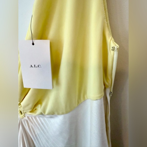 A.L.C. Delfina Dress Canary Yellow Size 2 Faux Leather One Shoulder - Picture 12 of 16